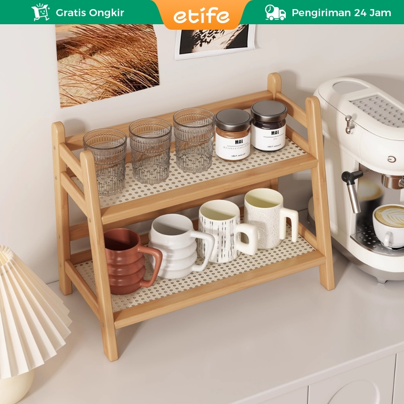 E-TIFE Desktop Rak/ Rak Kayu Serbaguna/Meja Rak/ Meja Aesthetic Rak Meja Kantor Rak Meja Belajar Rak