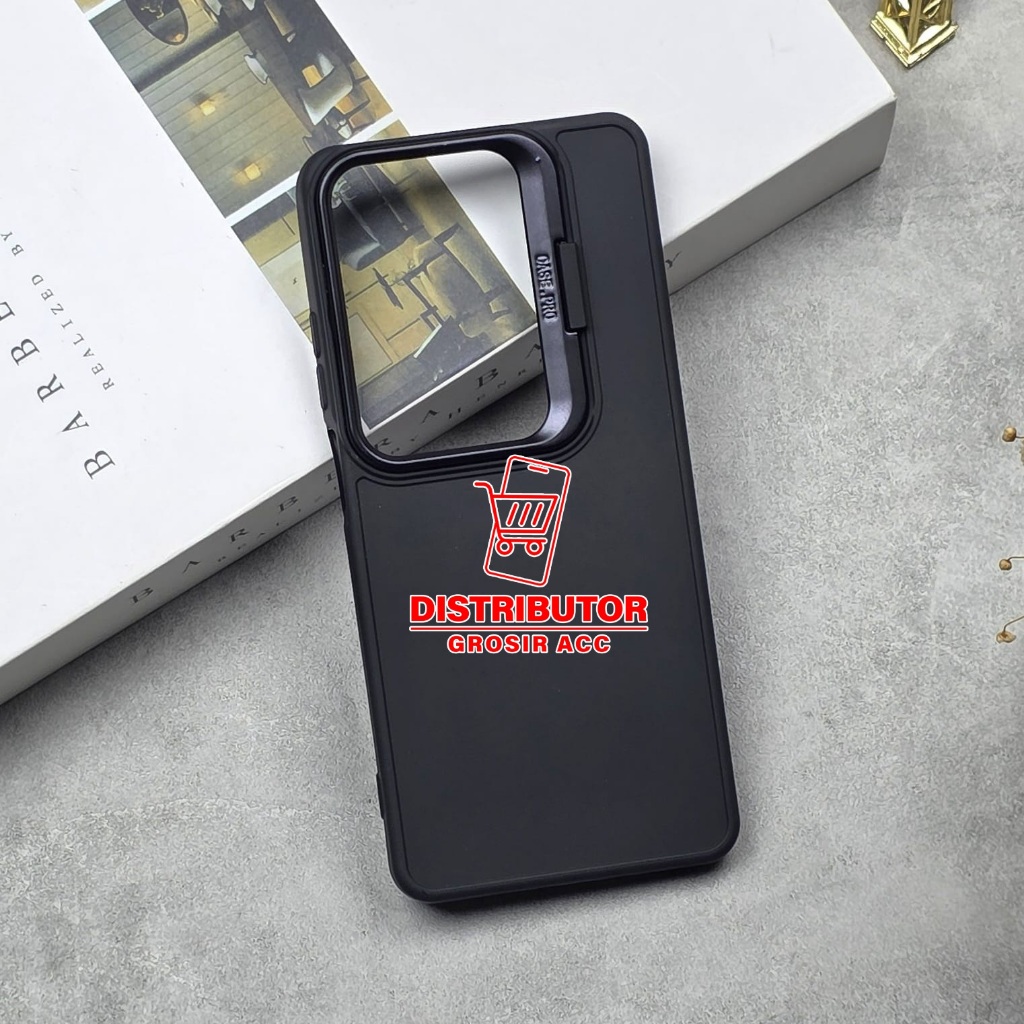 REDMI 15 REDMI 15C CASE MACARON STAND CAMERA  CASE KICKSTAND CAMERA BLACK ONLY REDMI 15 REDMI 15C
