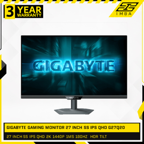 GIGABYTE GAMING MONITOR 27 INCH SS IPS QHD 2K 1440P 1MS 180HZ G27Q20 HDR TILT