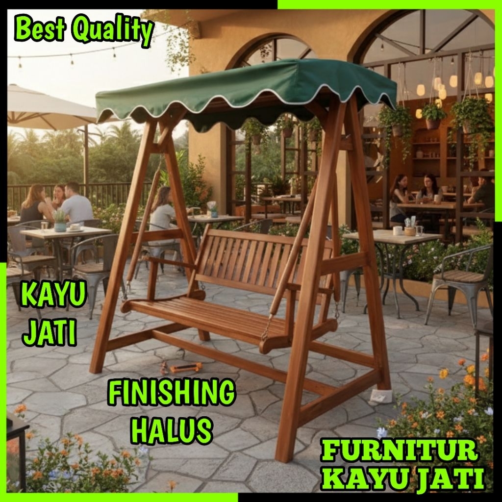Kursi Ayunan Kayu jati Gantung Kanopi Teras Outdoor Model Minimalis Produk Asli Jepara