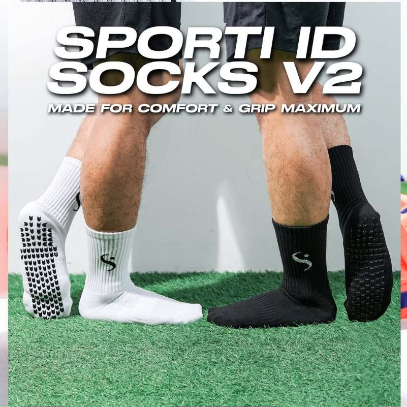 Kaos Kaki Pendek Sporti ID Grip V2 Hitam dan Putih | Kaos Kaki Futsal Bola Pendek