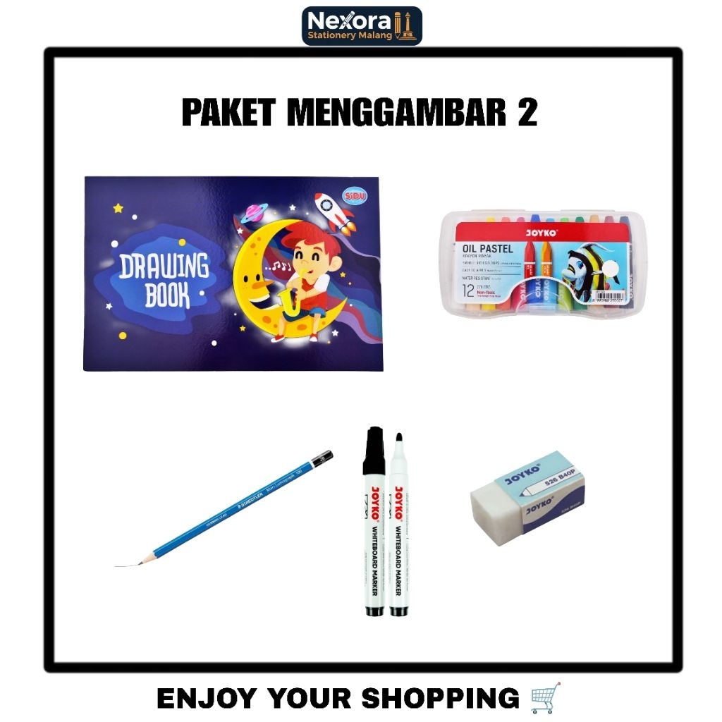 Paket Menggambar dan Menulis Lengkap Buku Gambar Pensil 2B Staedtler Crayon Joyko 12 Warna Penghapus