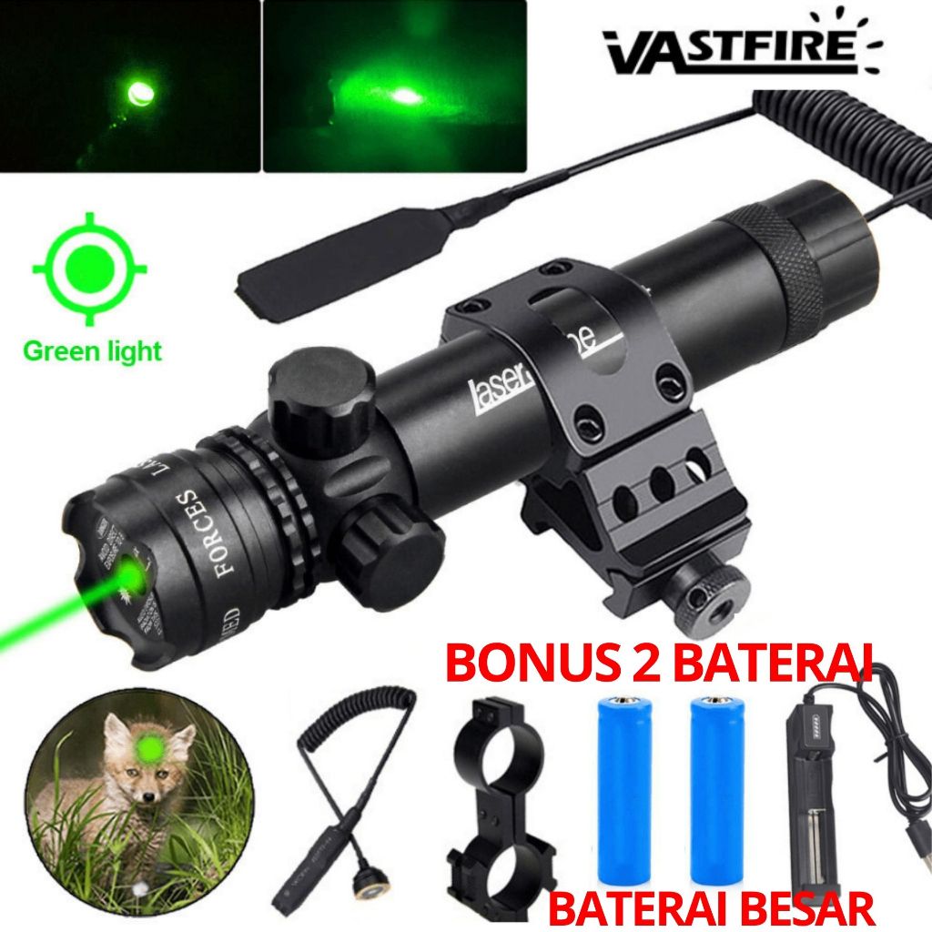 TaffLED Laser Tembak Senapan Angin Jarak Jauh Siang Dan Malam Warna hijau Set Baterai Besar 2 PCS
