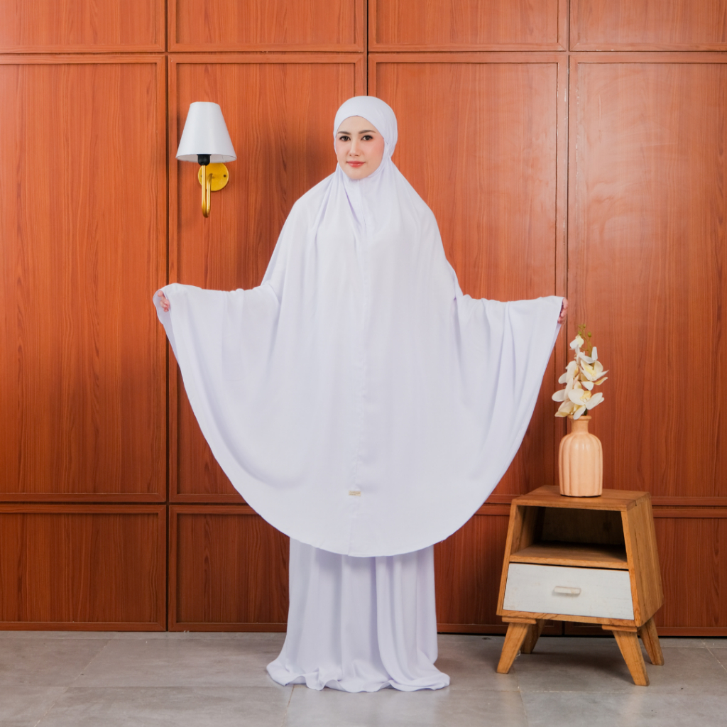 Mukena Hafsah 2in1 Rayon Twill Exclusive Mukena Desawa Putih Dewasa dan Adem