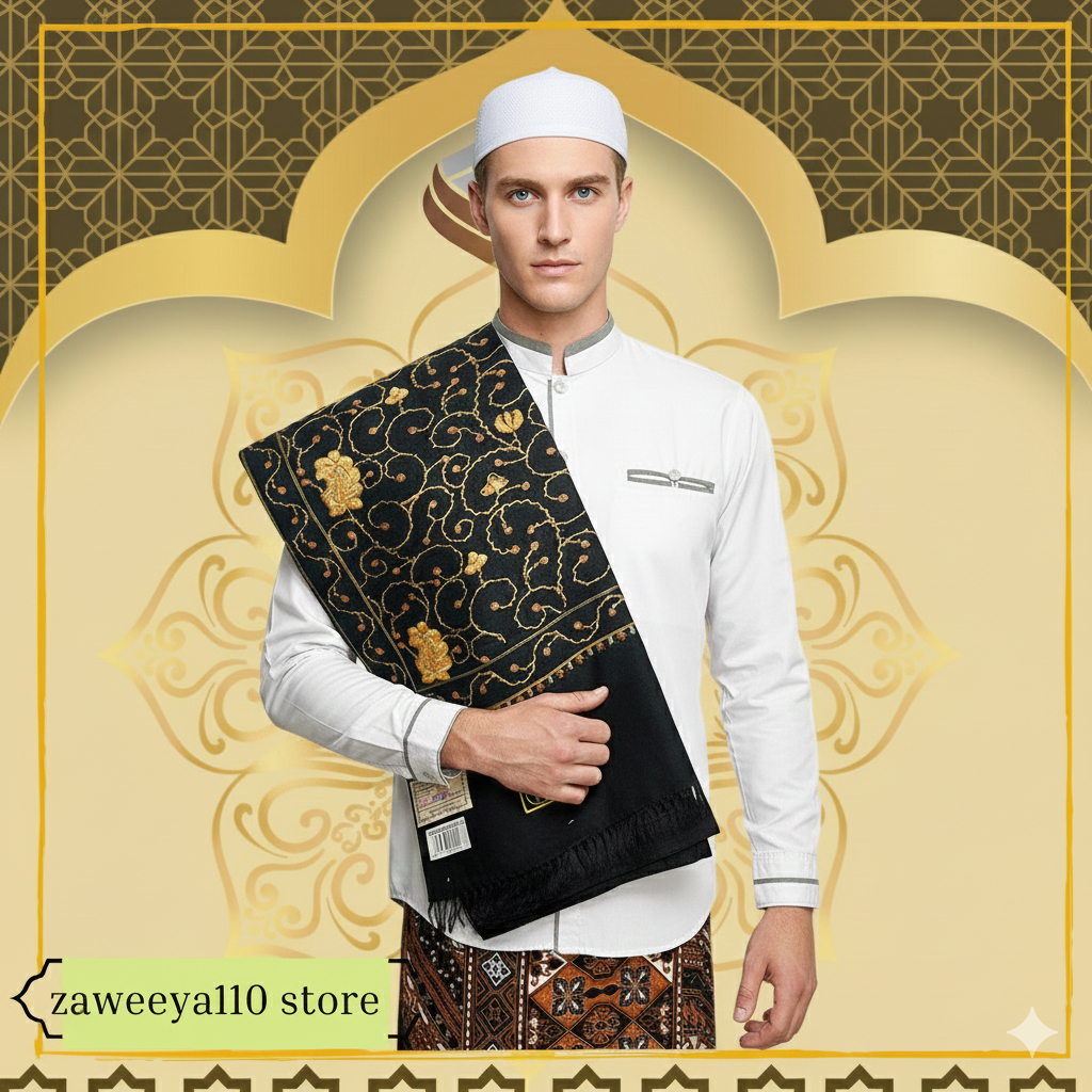 RIDA SORBAN KASHMIRI HITAM SULAM MOTIF BUNGA