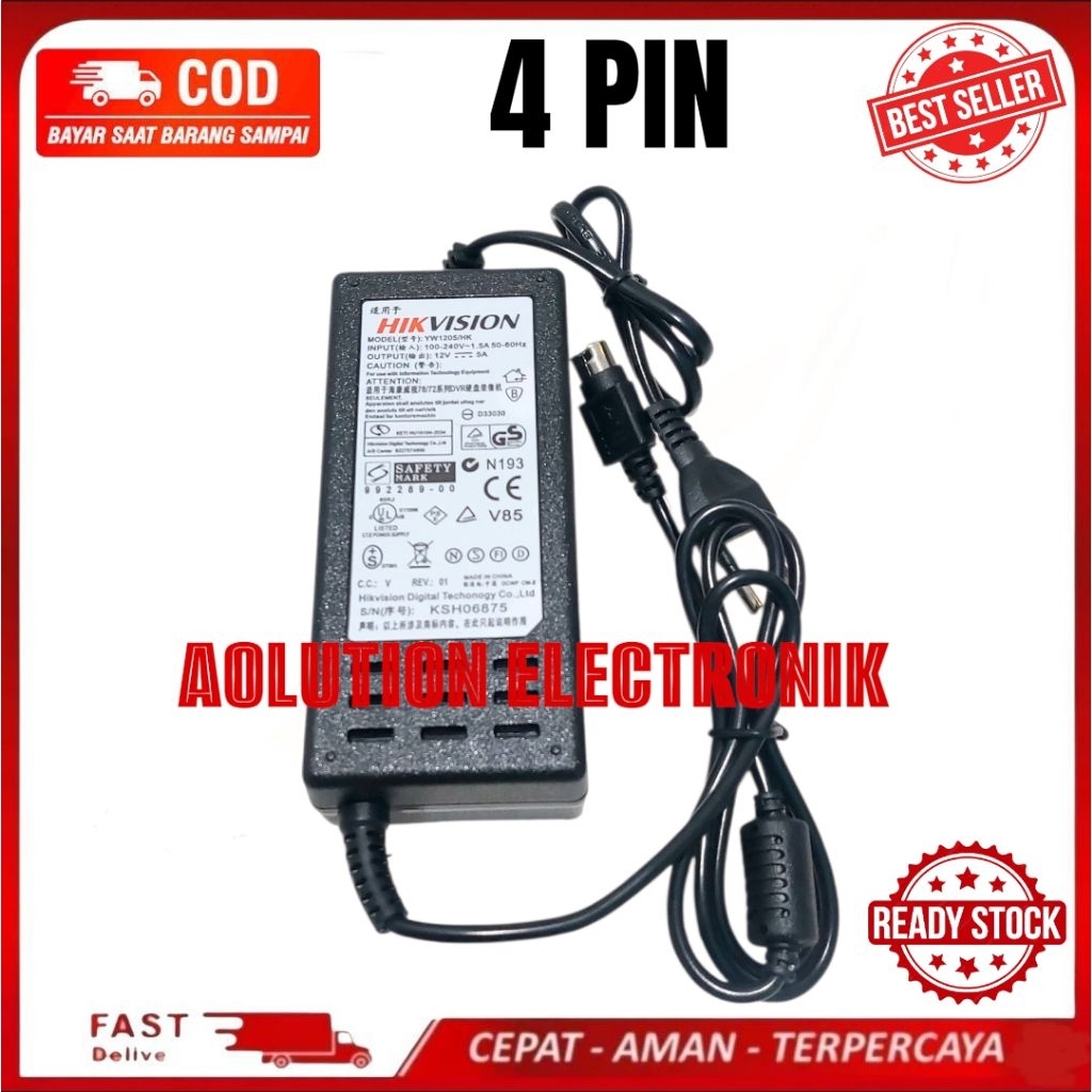 Adaptor Dvr Hikvision 4 pin 12V - 5A - Adaptor Dvr