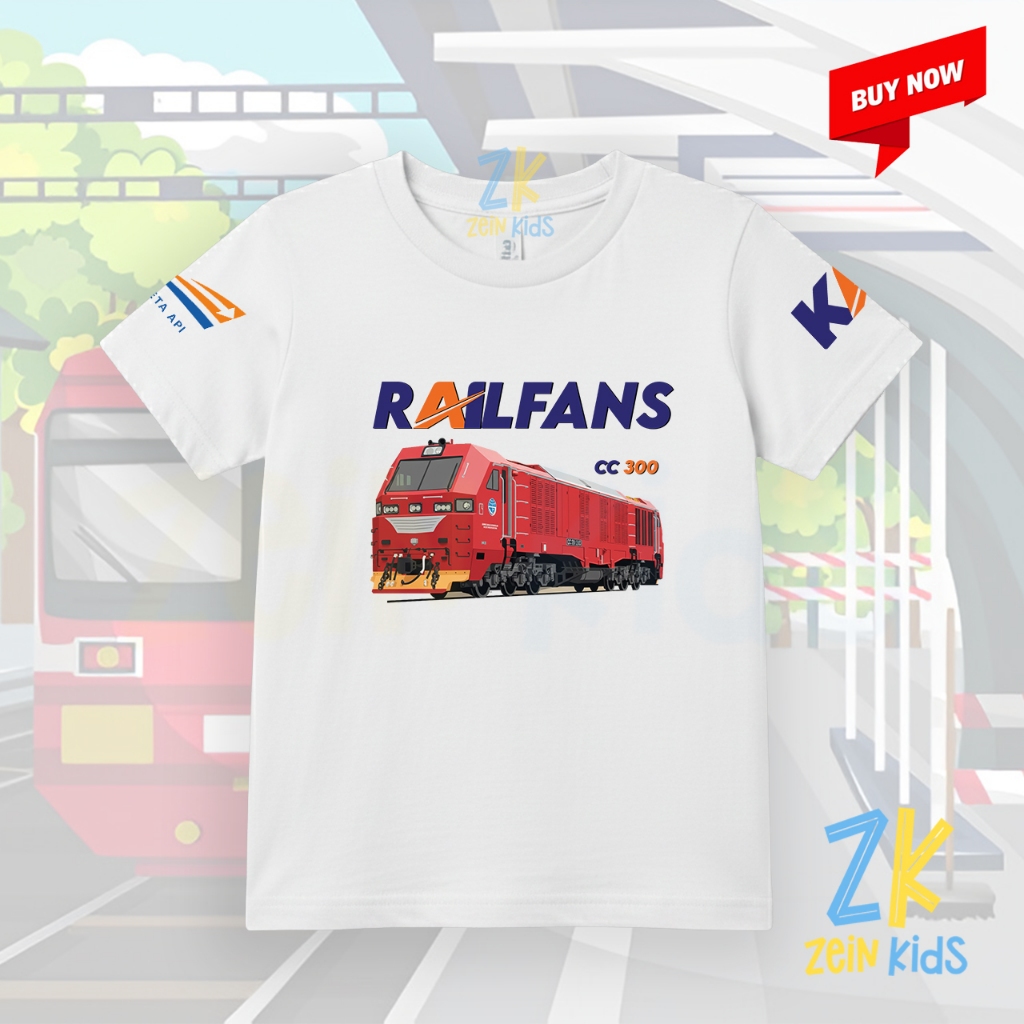 Kaos Baju Anak Lokomotif KAI CC300 / Kaos Anak RailFans Gambar Lokomotif KAI