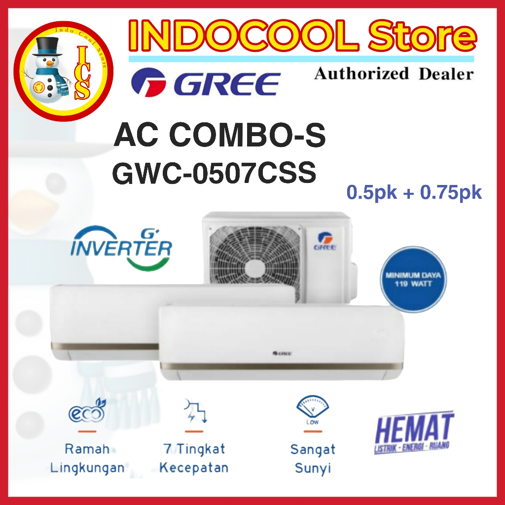 Gree Ac Combo Inverter 2indoor+ 1outdoor 0.5PK + 0.75PK GWC-0507CSS - R32