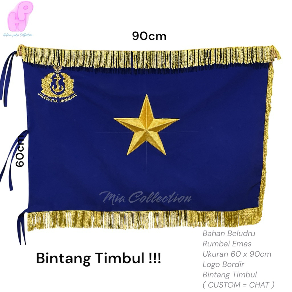 Bendera Pataka Rapati Bintang 1 Logo TNI AL Bordir - Biru Benhur
