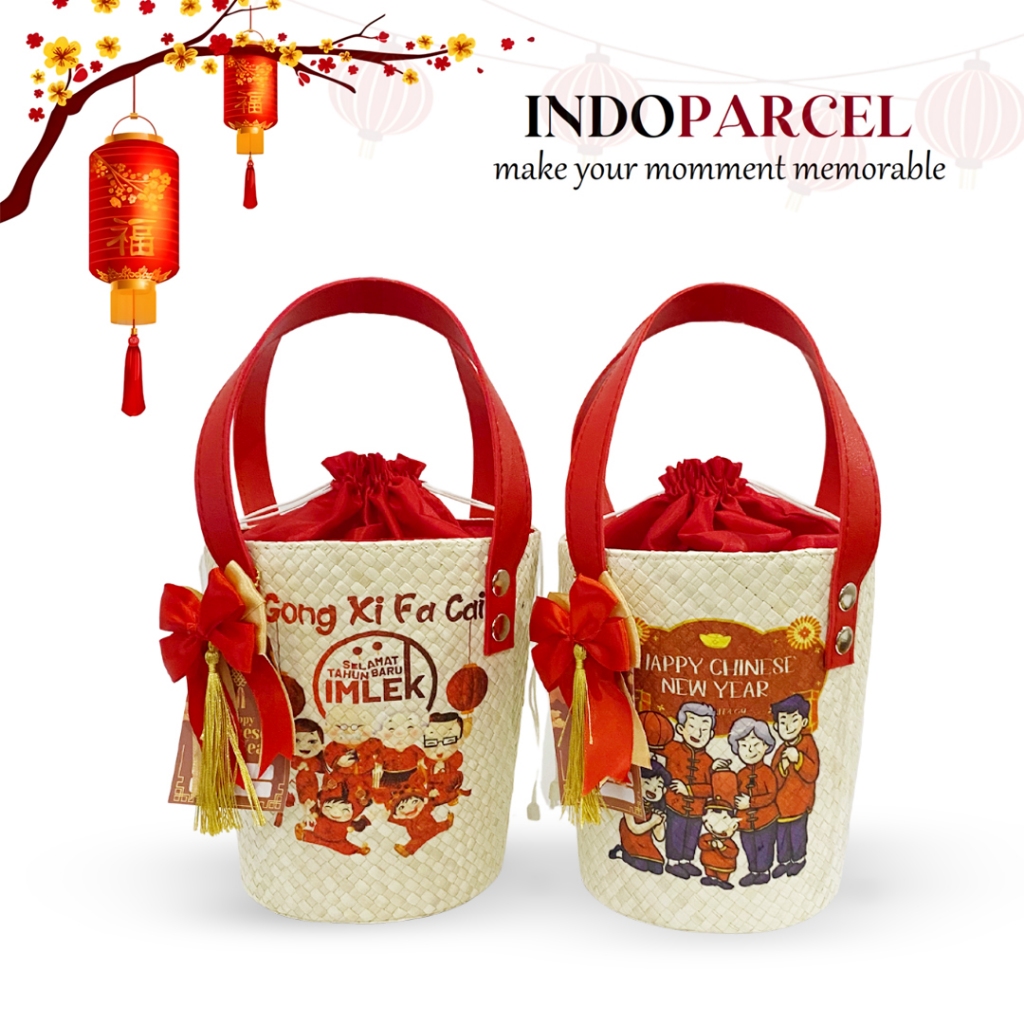 INDOPARCEL - Tas Parcel Ember Imlek Anyaman Pandan Tas Bingkisan Gift Bag Tas Kado Decopage Special 