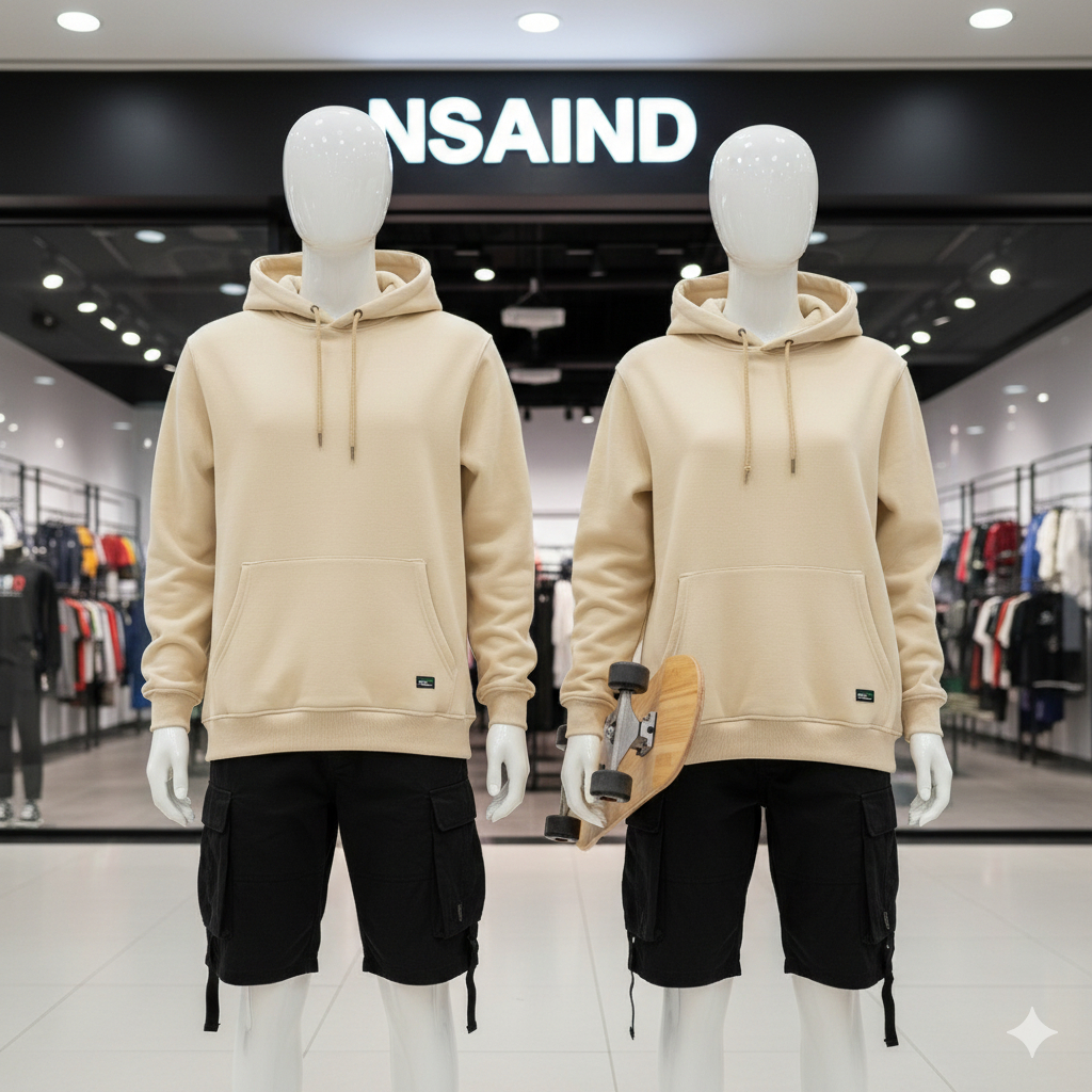 Nsa Ind Hoodie simplicity Basic  Polos Cream pria wanita oversize