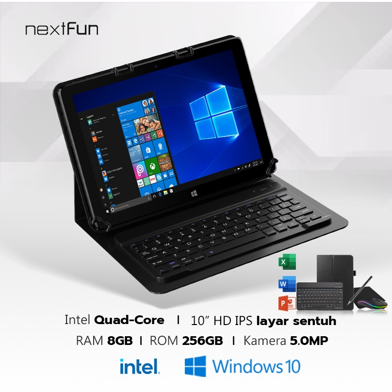 Laptop 10.1" NEXTFUN Tablet Windows 2 in 1 Touchscreen RAM 8GB ROM 256GB Win 10 Mahasiswa Murah Tab