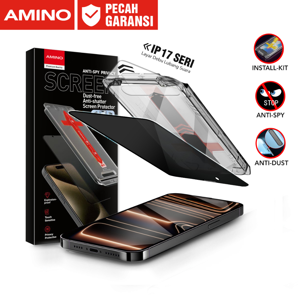 AMINO Easy Install Kit Anti SPY Tempered Glass Untuk Iphone 17 Pro Max 17 Pro 17 Air 17 Privacy Full