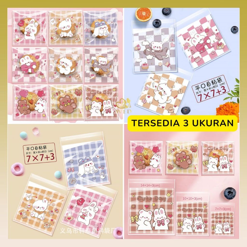 WED Plastik Kue Cookies Dengan Perekat Lucu Bermotif / Plastik Cookies OPP Bening Transparan Ukuran 