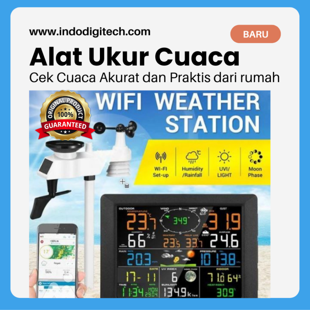 Alat Pengukur Cuaca iklim Wireless – Sensor Uv, Kecepatan Angin, Titik Embun, Wifi Usb, 8 Channel In