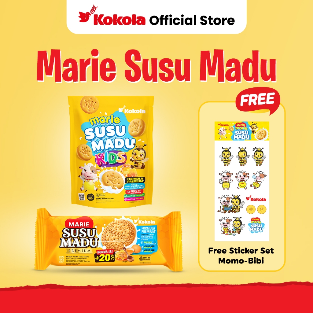 Biskuit Kokola Marie Susu Madu (Mix 2 Varian Marie Susu Madu + GRATIS STICKER MOMO-BIBI) -  Isi 2 pc