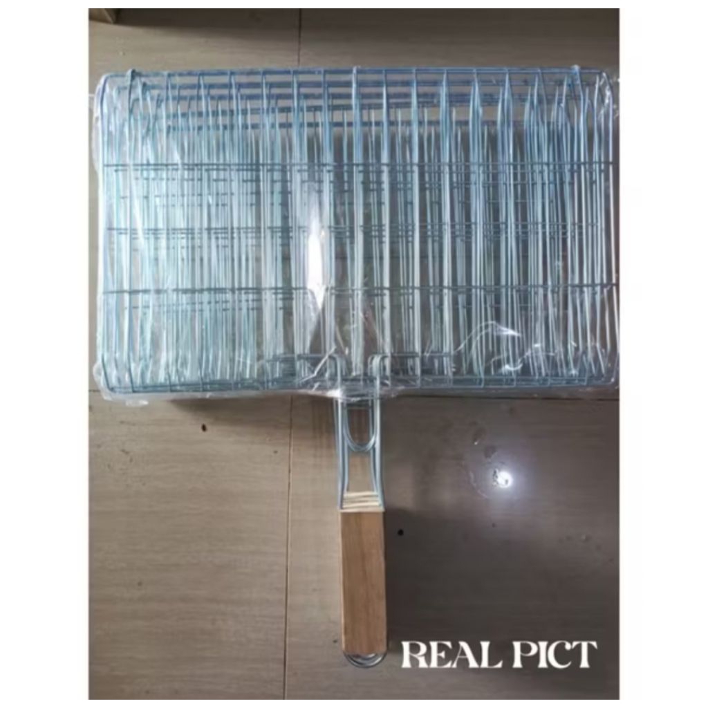 Bakaran Panggangan Ikan Jumbo Gagang Kayu / Alat Pembakaran Serbaguna Daging Jagung Galvanis Anti Ka