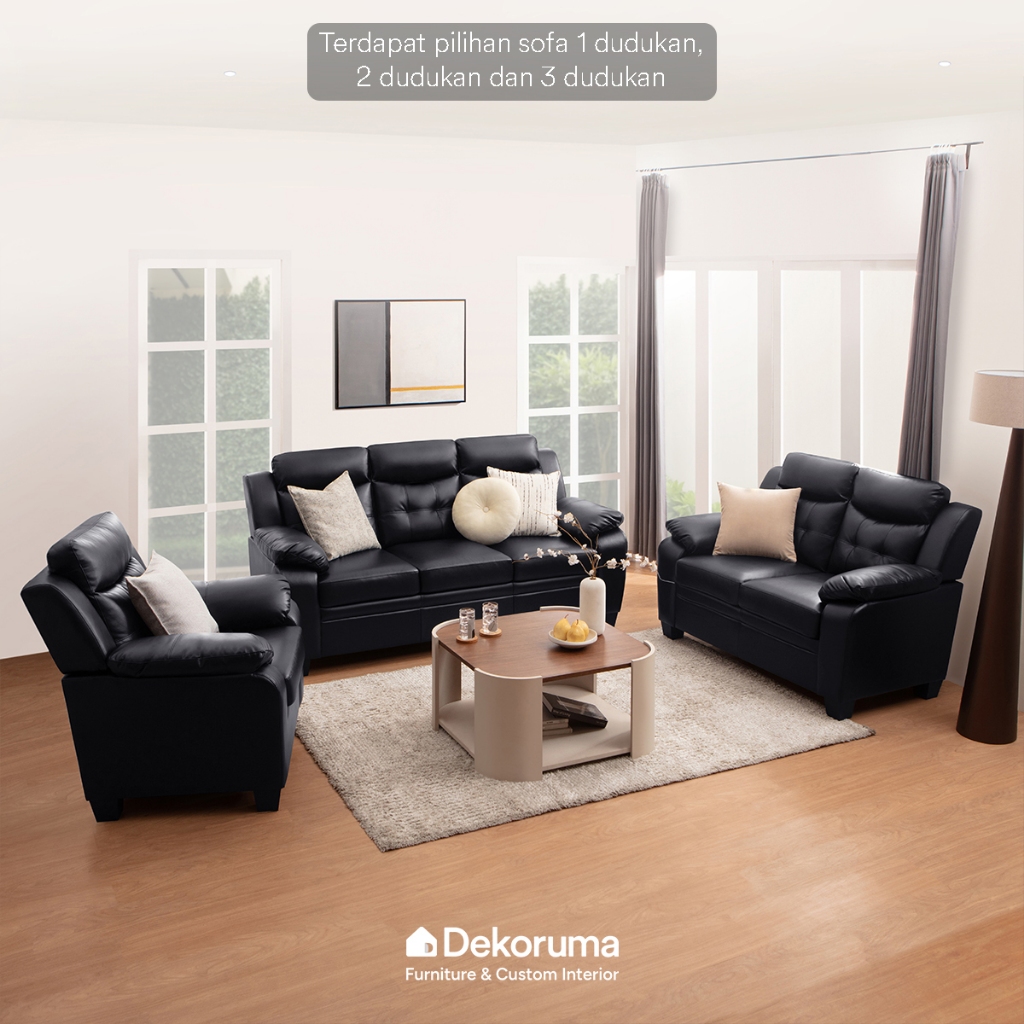 Dekoruma IZAYA Sofa Dudukan Kulit / Sofa Kulit Ruang Tamu / Sofa Keluarga - Hitam