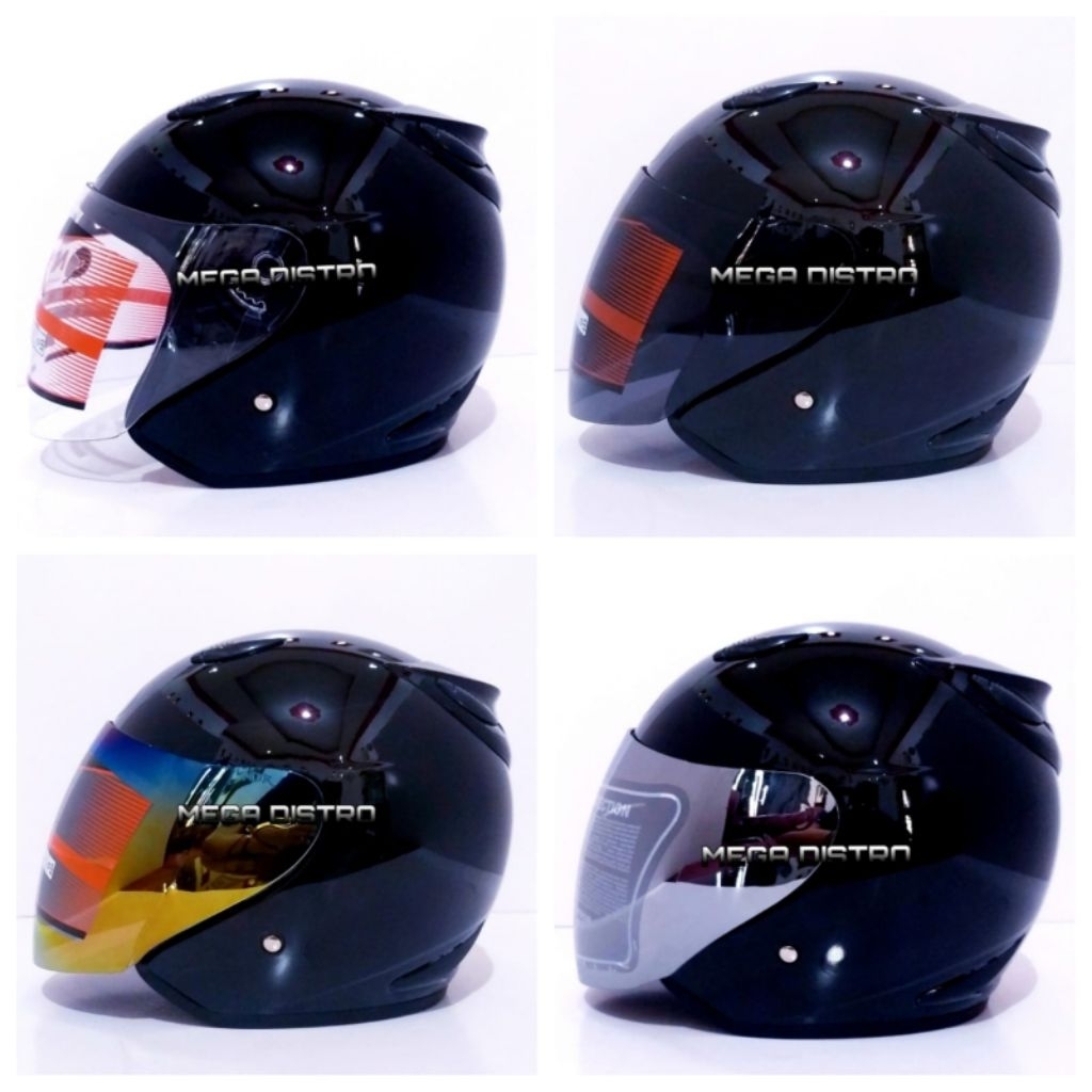helm half face centro hitam metalik original vry