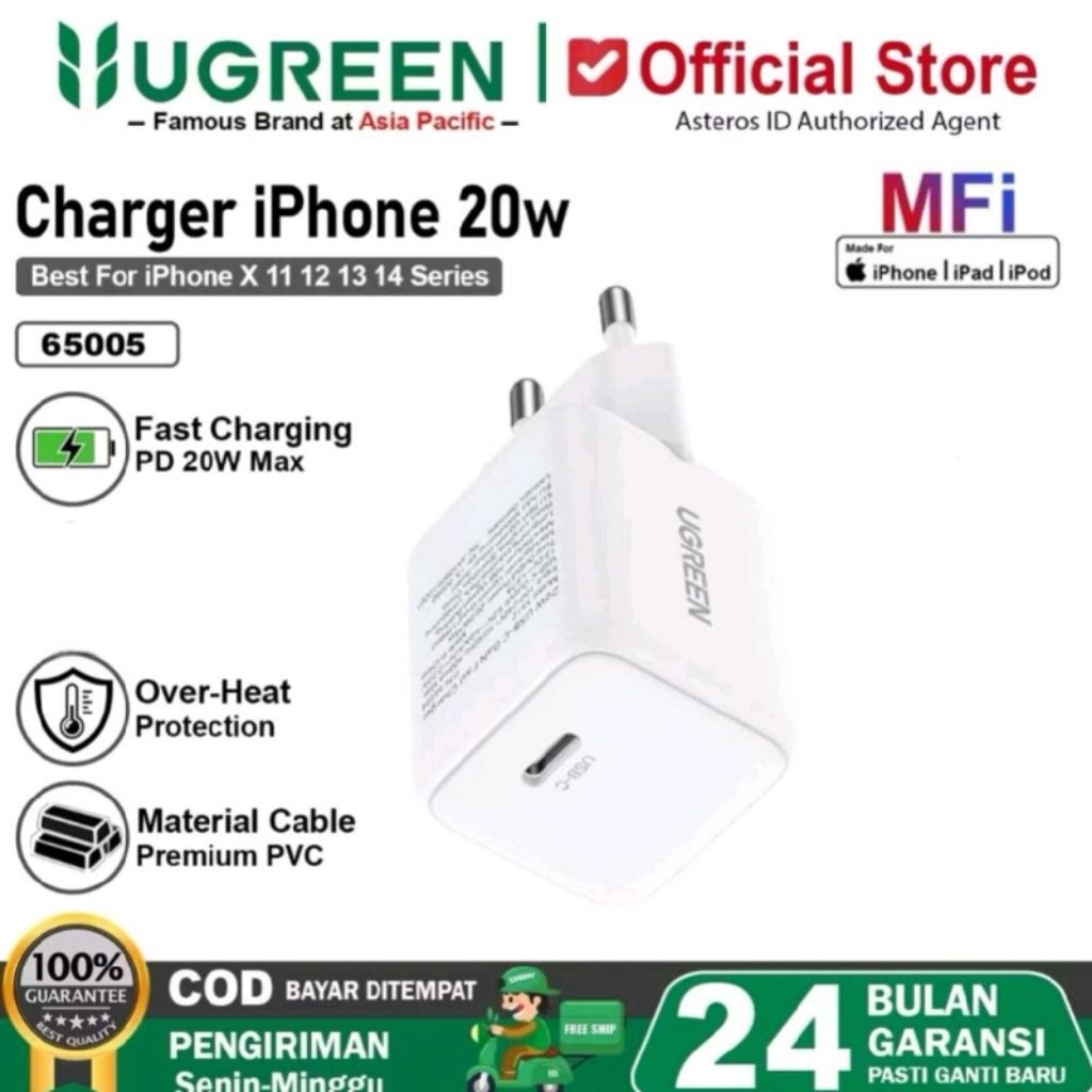UGREEN Adapter Charger 20W Gan USB C Fast Charging Original 100% MFi