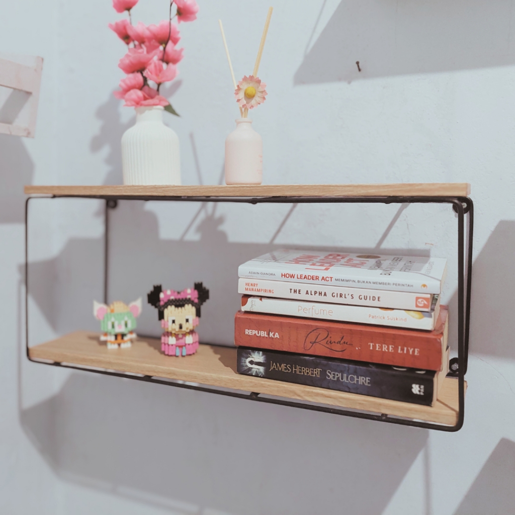 Rak Buku industrial Besi Kayu