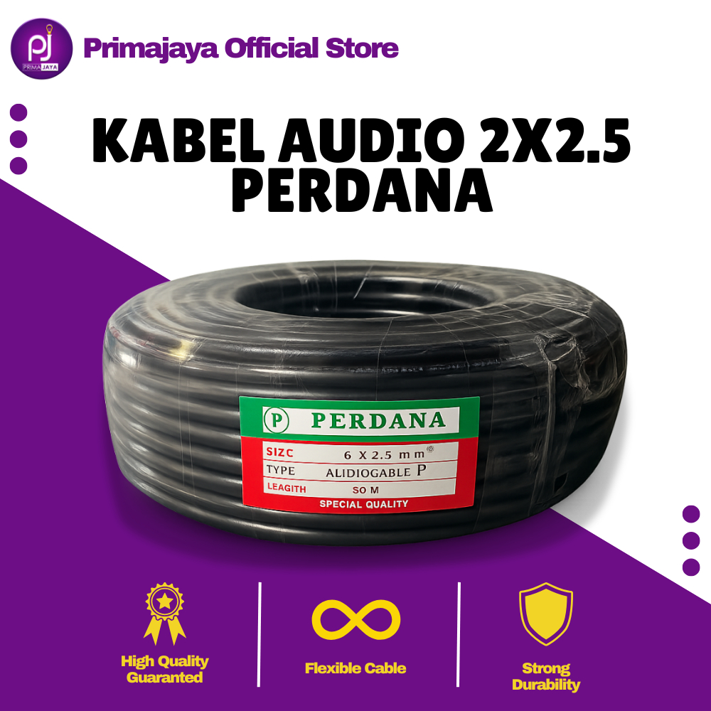 Kabel Listrik Audio 2x2.5 PERDANA 50 100 Meter Roll NYAF Serabut Isi 2 Tembaga Kecil Tunggal Speaker