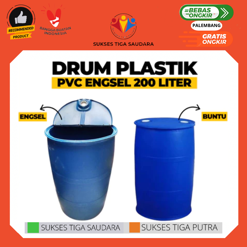 DRUM PLASTIK ENGSEL 200 LITER BUNTU / PVC TONG AIR BEKAS MURAH BERKUALITAS PALEMBANG