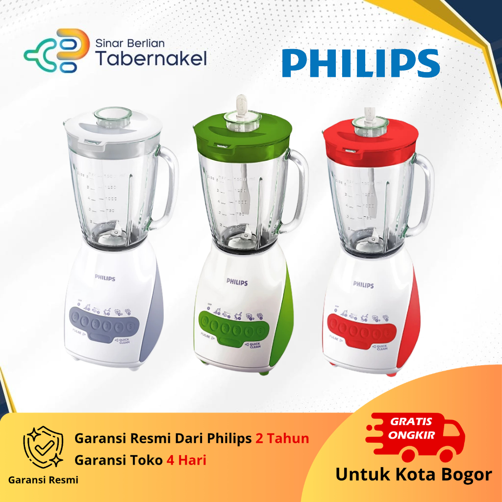 Blender Philips 2L Kaca HR2116 – jar kaca tahan lama, 350W kuat, 5 speed + pulse, mill bumbu serbagu