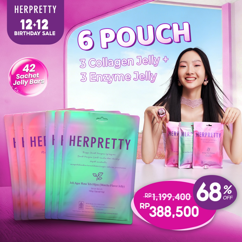 6 Pouch HerPretty Bundle - 3 Pouch Collagen Pink White Jelly Mixberry + 3 Pouch Enzyme Detox Purify 