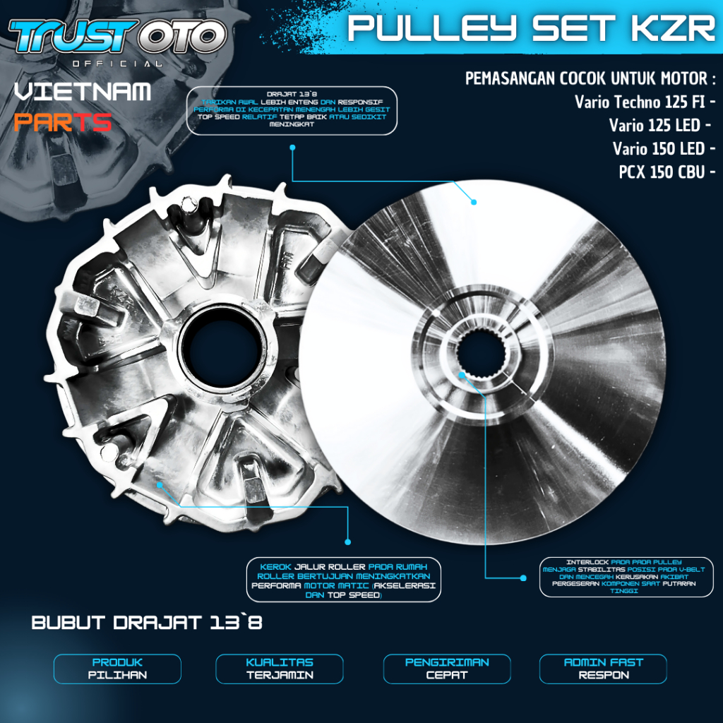 PULLEY CUSTOM VARIO KZR BUBUT 13,8 DRAJAT VARIO 125 RUMAH ROLLER KIPAS RUMAH ROLLER KZR RUMAH ROLLER