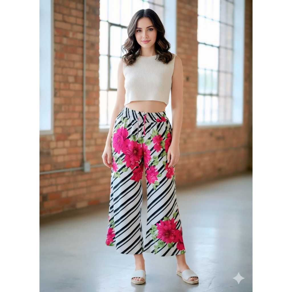 KULOT PREMIUM MOTIF BUNGA MAWAR Celana Kulot Panjang Wanita Motif Terbaru Pinggang Karet Kekinian