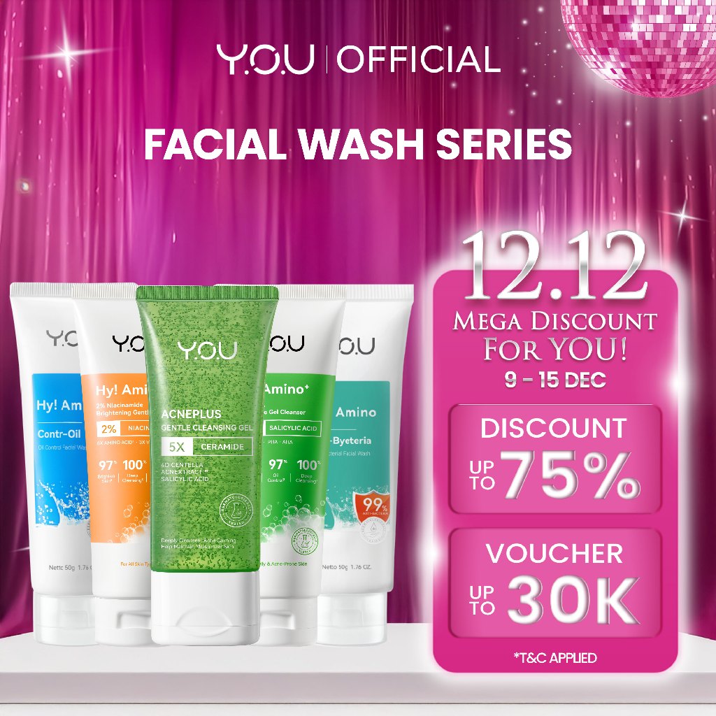 YOU Hy Amino Facial Wash 100g Anti Acne, Hydrating, Brightening, Oil Control Sabun Cuci Muka