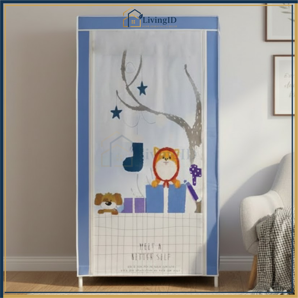 LivingID Lemari Portable Serbaguna / Lemari Pakaian Kain Portable / Lemari Resleting dengan Motif