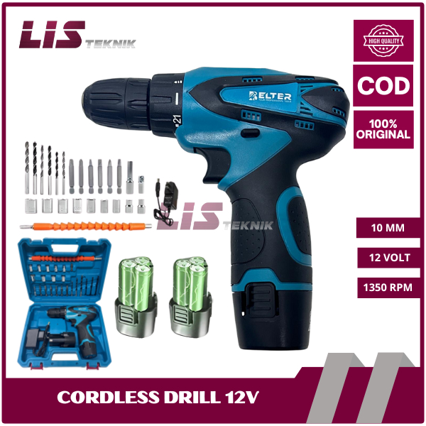 BELTER Mesin Bor Baterai 12 Volt Bor Tangan Cordless Drill Set Bor Batre Lengkap
