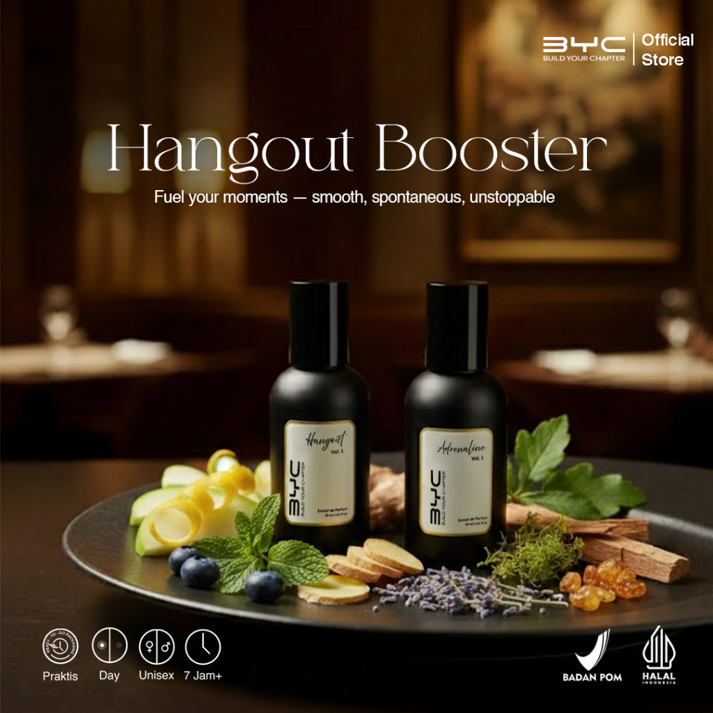 BYC | BUILD YOUR CHAPTER Bundling Hangout Booster Hangout & Adrenaline | Parfum Unisex Wangi Tahan L