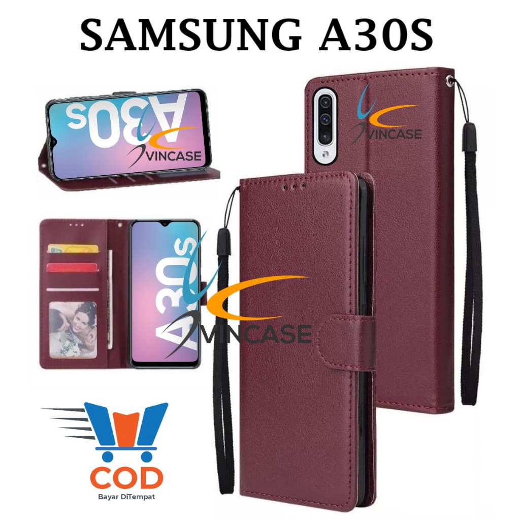 CASE SAMSUNG A30S FLIP LEATHER CASE PREMIUM - FLIP WALLET CASE KULIT UNTUK SAMSUNG A30S - CASING DOM