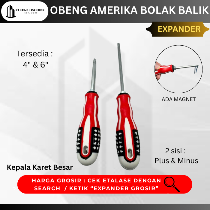 Obeng Bolak Balik Amerika 4inch 6inch Gagang Karet Expander