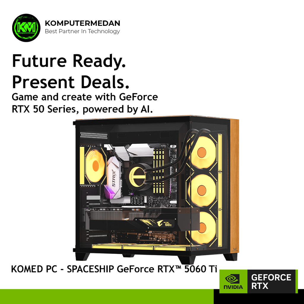 KOMED PC - SPACESHIP Geforce RTX 5060TI 8GB Ryzen 7 9700X RAM 2X16G DDR5 SSD 1TB PC GAMING LED 27" +