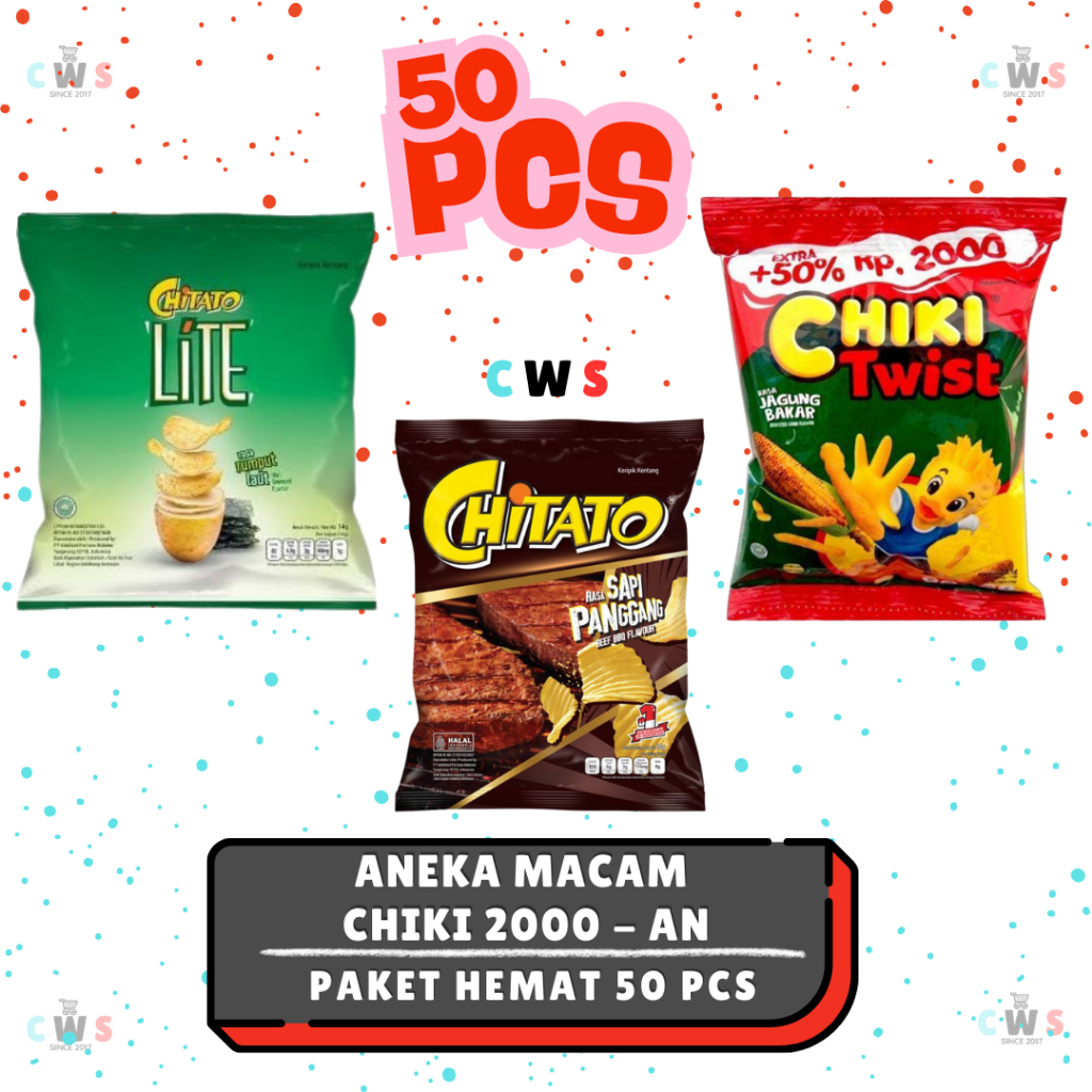 [PAKET 50 PCS CHIKI] Ecer 2000 Chiki Random Taro/Chitato/Chiki Balls/Chiki Twist Cemilan Enak Renyah