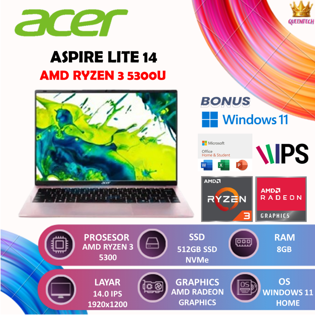 Acer Aspire Lite 14 AL14 Ryzen 3 5300U 8GB 512GB 14" WUXGA IPS Windows 11 OHS