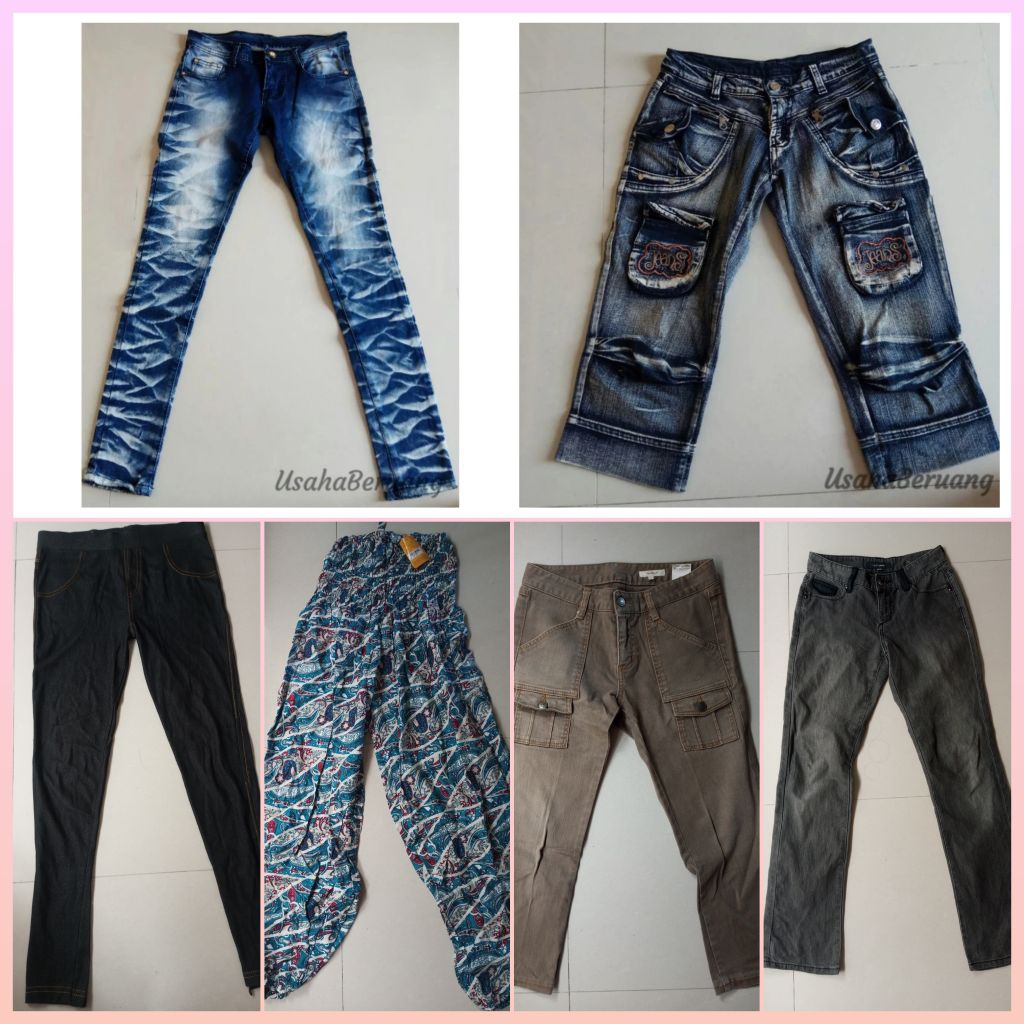 CELANA JEANS WANITA BLUE JEANS PANJANG SETENGAH BETIS BAWAH LUTUT 7/8 COKLAT BIRU BATIK KRISNA LEGGI