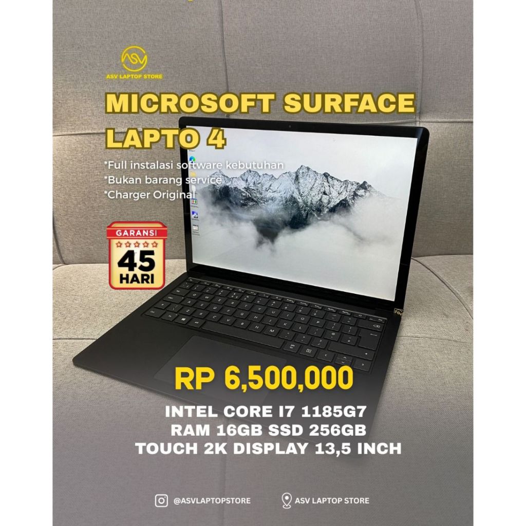MICROSOFT SURFACE LAPTOP 4 CORE I7 1185G7 RAM 16GB SSD 256 TOUCHSCREEN LAYAR 2K LAPTOP PREMIUM MULTI