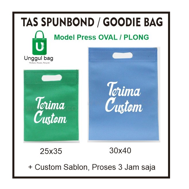 Tas Spunbond oval 20x25, 25x35, 30x40 sablon custom