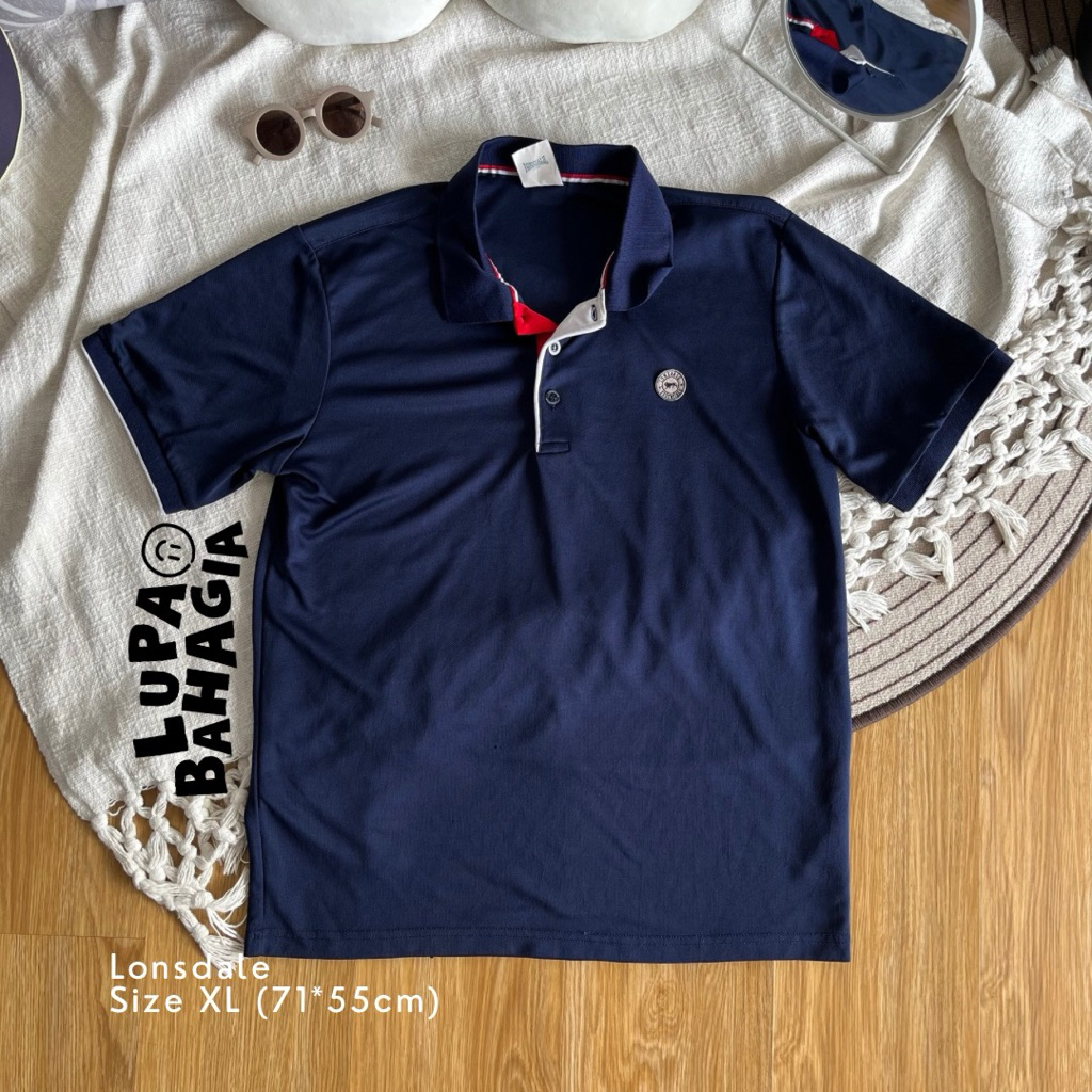 LONSDALE Navy Jersey Polo Shirt size XL slim • 100% Original