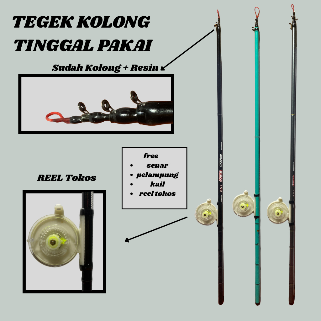 joran tegek kolong murah set lengkap siap pakai ruas panjang fiber lentur 180 210 240 270 300 360