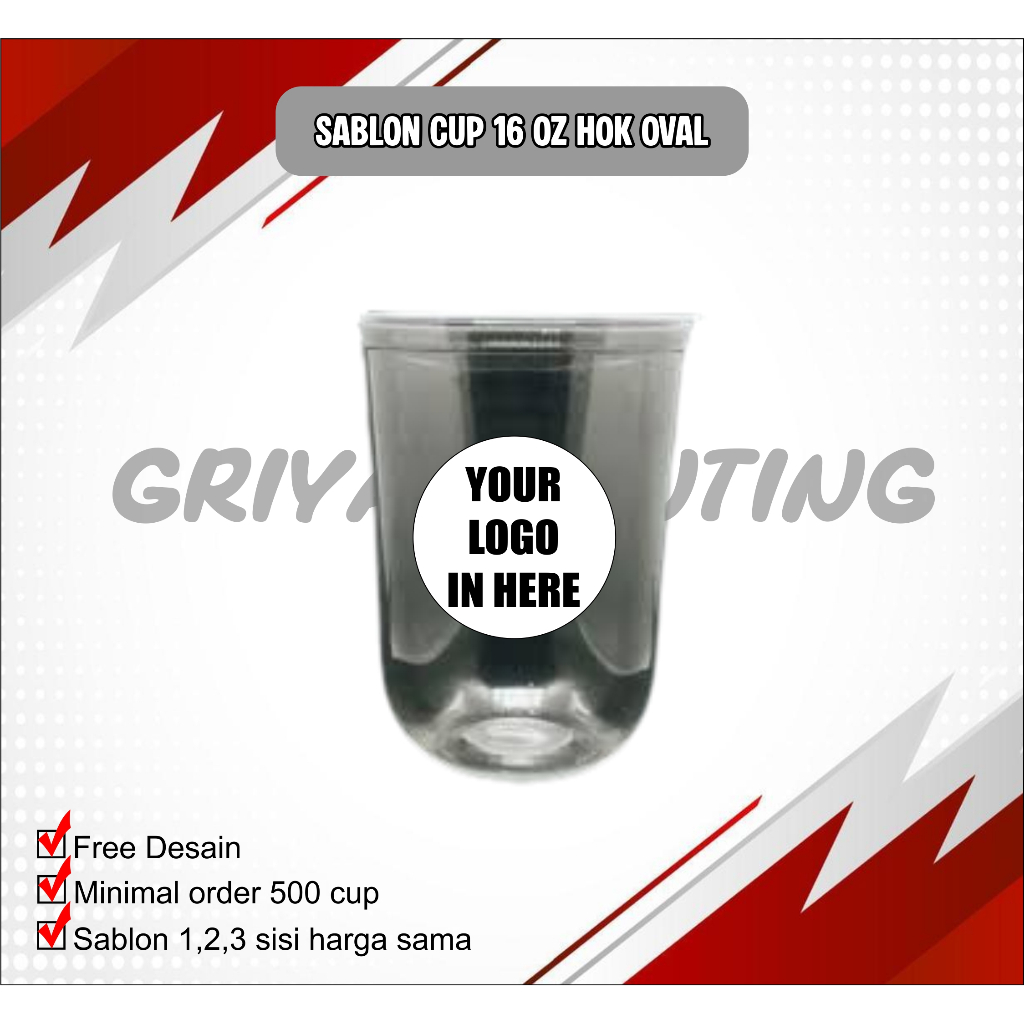 Sablon Custom Cup Plastik hok Oval Tebal Ukuran 16 OZ, Sablon Custom Gelas Plastik Oval Tebal harga 