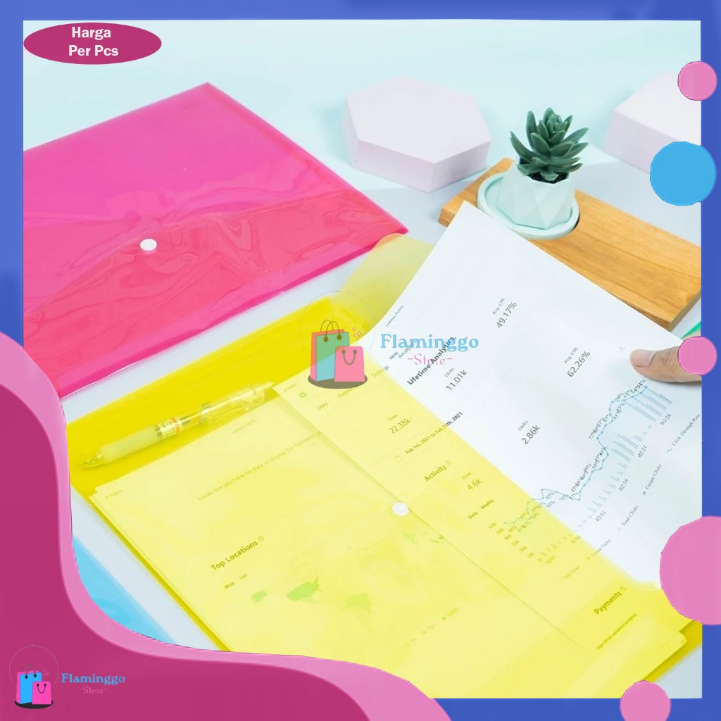 File Bag Berwarna / Map Plastik Kancing / Tas Map Plastik A4 Anti Air