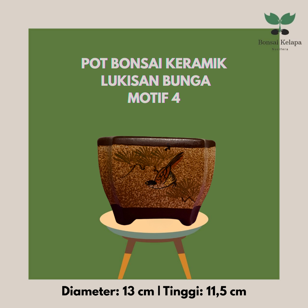 POT BONSAI KERAMIK LUKISAN BUNGA - MOTIF 4