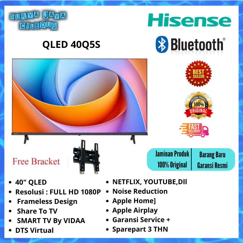 TV LED HISENSE QLED 40Q5S 40"SMART TV VIDAA FREE BRACKET