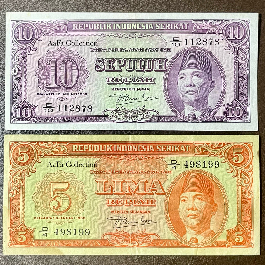 UANG KERTAS KUNO 5 & 10 RIS 1950 (REPUBLIK INDONESIA SERIKAT)